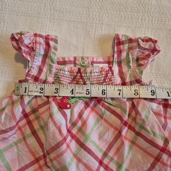 Gymboree girls 3-6 months plaid cap sleeve shirt with strawberry on a bow VGUC - Picture 7 of 8